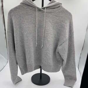 Athleta Gray Merino Extra Fine Wool and Cashmere Pullover Cropped Hoodie